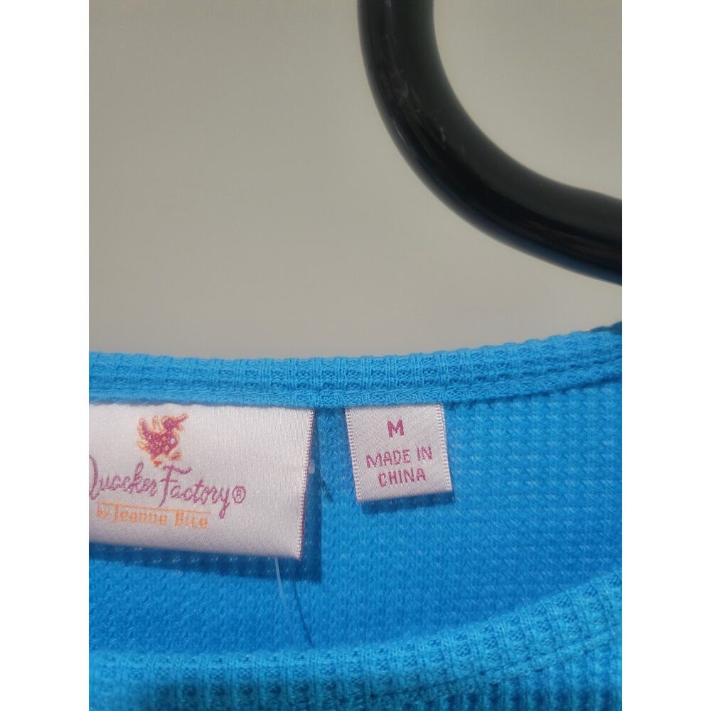Quacker Factory Size M Turquoise Waffle Knit Top … - image 3